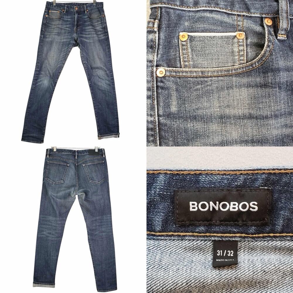 Bonobos Jeans Men's Size 31x32 Slim Straight Leg Blue Stretch Denim 5-Pocket